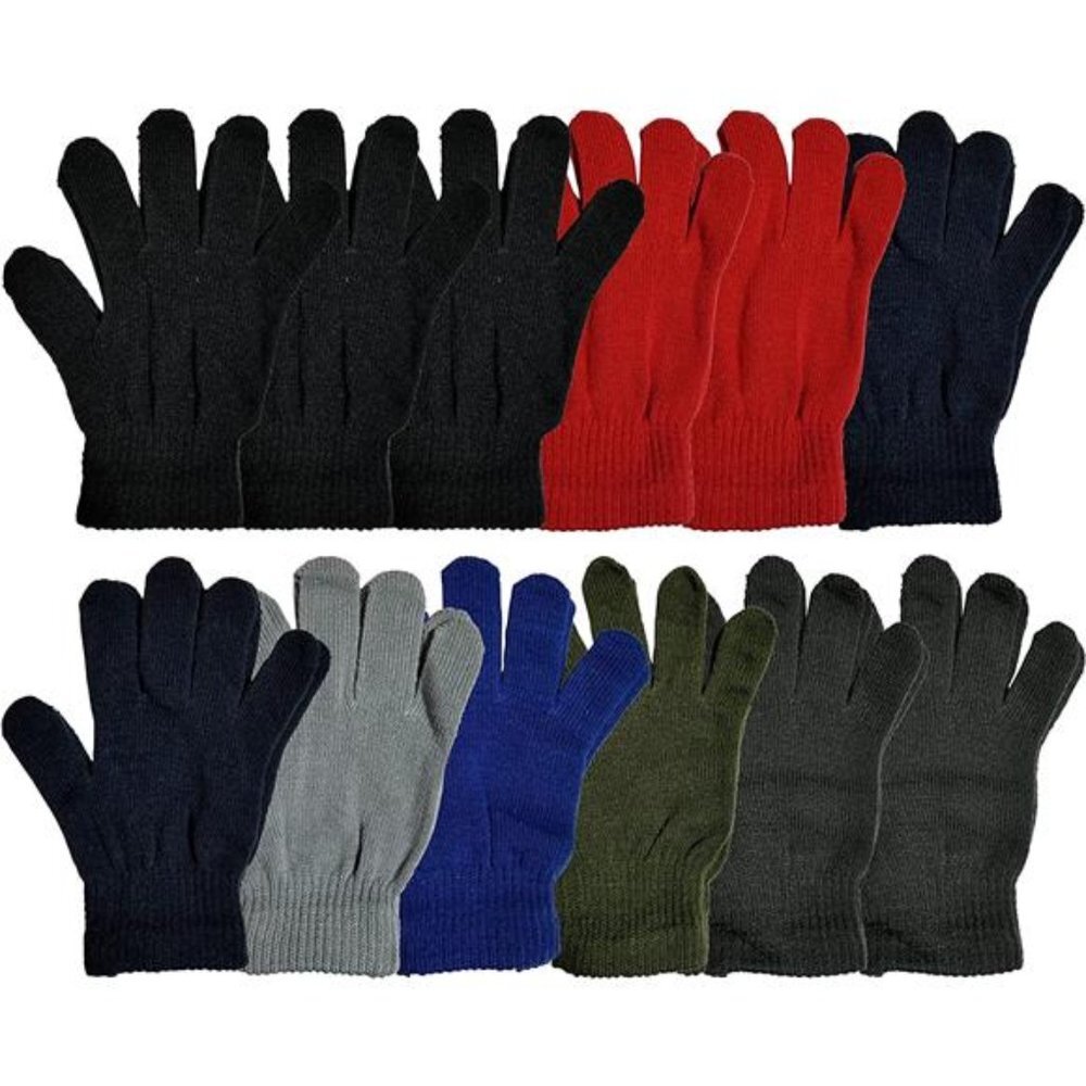 Unisex Winter Magic Gloves, 12 Pairs Stretchy Warm Knit Bulk Pack